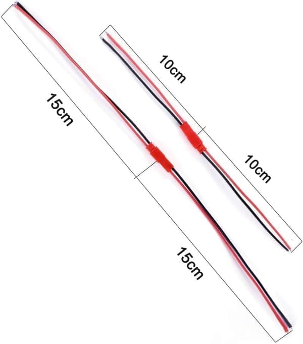 Sæt med 20 JST 22 AWG-stik, 2-polet han og hun, længde 10 cm 15 cm - perfekt til lysdioder, lamper, RC-batterier og legetøj Kabel