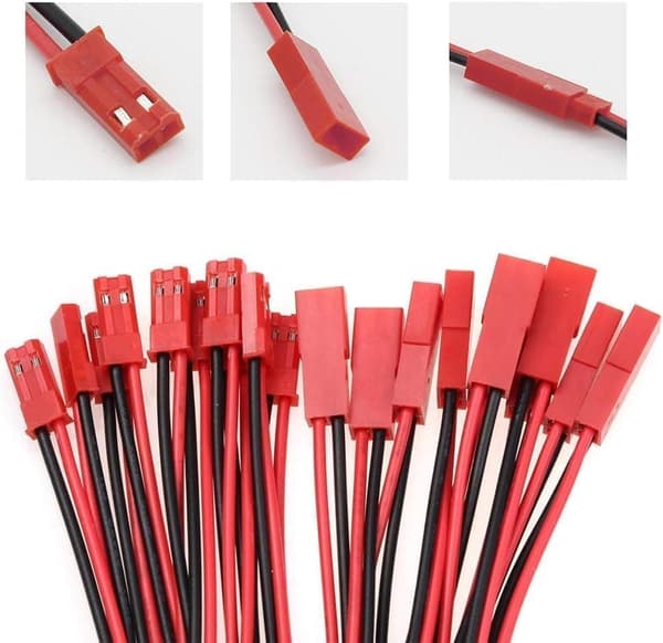 Sæt med 20 JST 22 AWG-stik, 2-polet han og hun, længde 10 cm 15 cm - perfekt til lysdioder, lamper, RC-batterier og legetøj Kabel