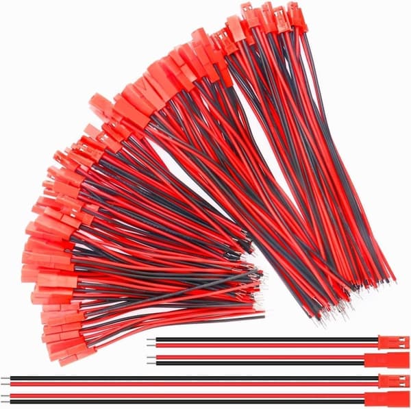Sæt med 60 JST 22 AWG-stik, 2-polet han og hun, længde 10 cm 15 cm - perfekt til lysdioder, lamper, RC-batterier og legetøj Kabel
