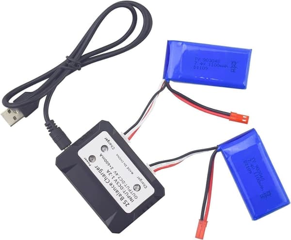 Wltoys Kit med 2 x 7.4V 1100mAh med laddare - Kompatibel med WLtoys A949, A959, A969, A979, K929, V912, V913, L959 litiumbatterier