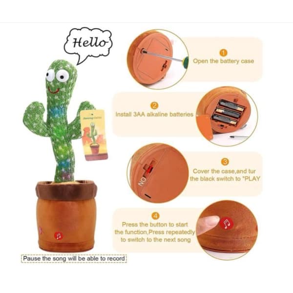 Dancing Plush Cactus - KAWAII - Singing 120+Dancing+Recording+Lighting - Green and Brown