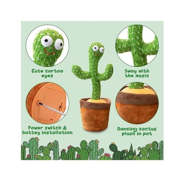 Kaktus som dansar och repeterar franska,The Talking and Dancing Cactus,Talking Cactus Baby Musical Plyschleksak,Cactus Who Toy