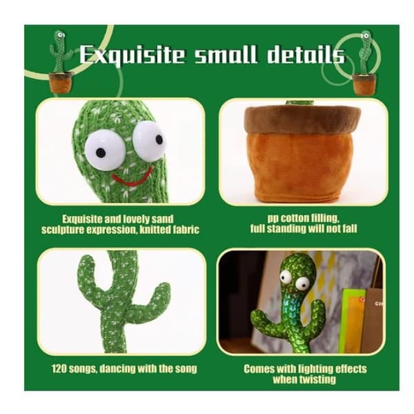 Kids Cactus Toy, Dancing Cactus, Kids Plyschleksak, Lär dig att prata, Dockor, 120 låtar, Inspelning