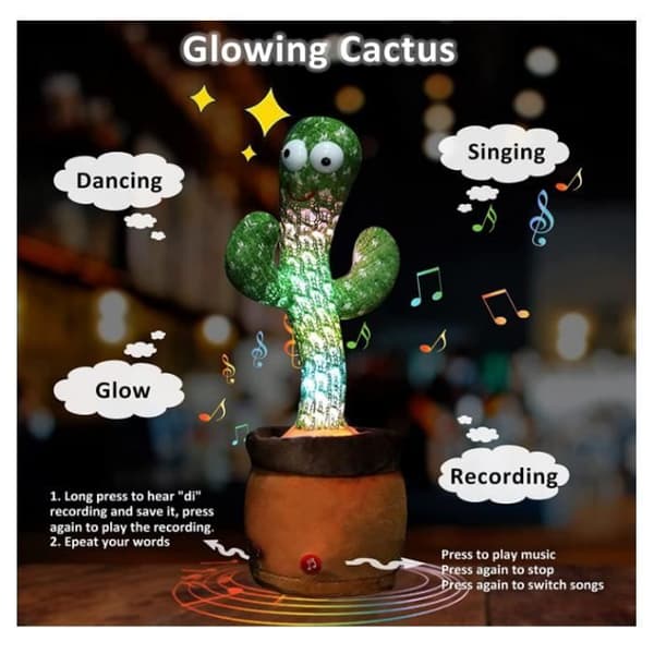 Cactus plyschleksaker, sjungande och dansande kaktus för barn, elektronisk kaktus plyschleksak kan spela in,