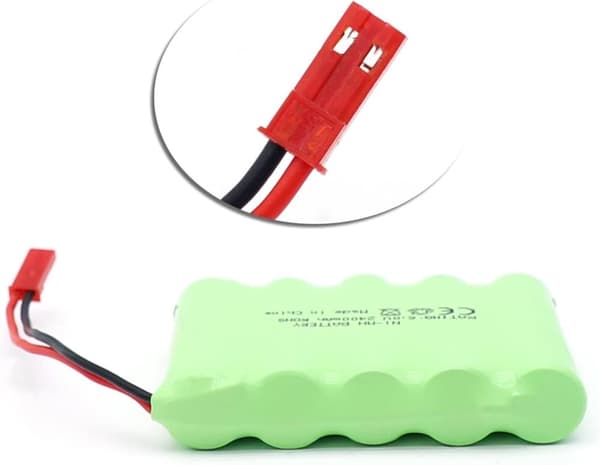 Yunique 6V 2400mAh RC-akku, Ni-MH AA ladattava akku, JST-liittimellä, RC-autolle, RC-veneelle, RC-säiliölle, sähkötyökalulle | Mitat: 52x72x15mm