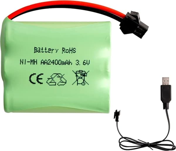 Yunique - ladattava Ni-MH AA 3.6V 2400mAh akku USB-latauskaapelilla ja SM 2P -liittimellä - paras kaukosäätimen leluille, valaistukselle
