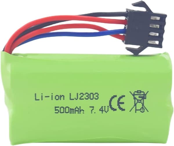 Yunique - Höghastighets 7,4V 500mAh litiumbatterier - EC16 DE85-kompatibel för fjärrkontrollbåt, fartygsmodell och bil - 2 stycken