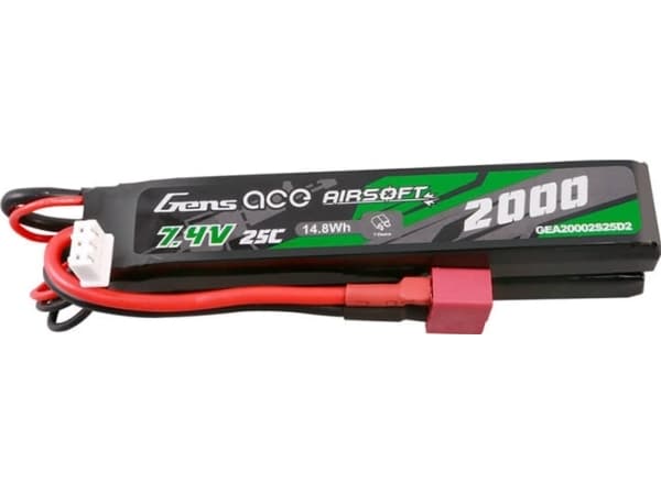 Gens Ace Gens Ace 25C 2000mAh 2S2P 7,4V Sadel Airsoft Gun Lipo-batteri med Mini Deans(T) pluggkontakt