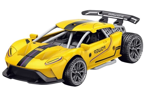 Die-cast pull back car w/sound & 'Try-Me', yellow