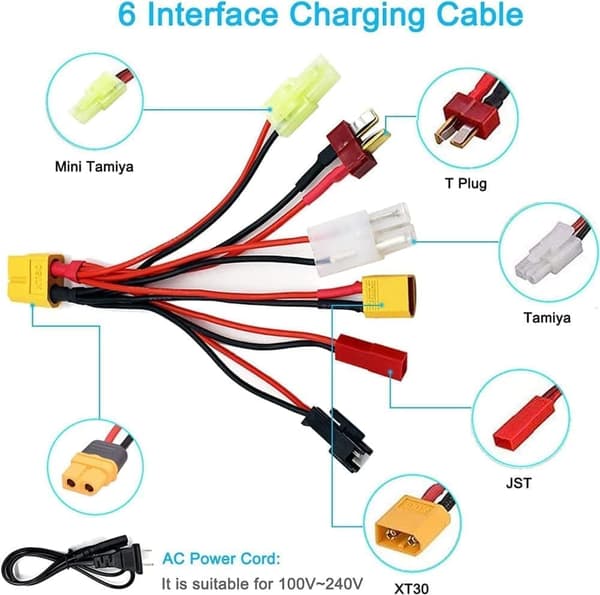 Bosli-po Lipo Batterioplader 1S-4S Balance Med Digital IPS-skærm, AC Smart Batterioplader Til Lipo / Lihv / Life Med 6 Opladningskabler