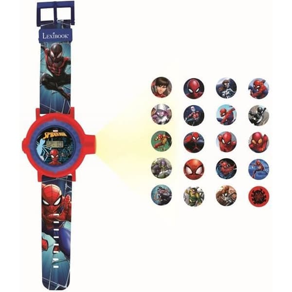 Spider-Man digital projektionsklocka - LEXIBOOK - 20 bilder - Justerbart armband - Från 3 år Blå, Röd