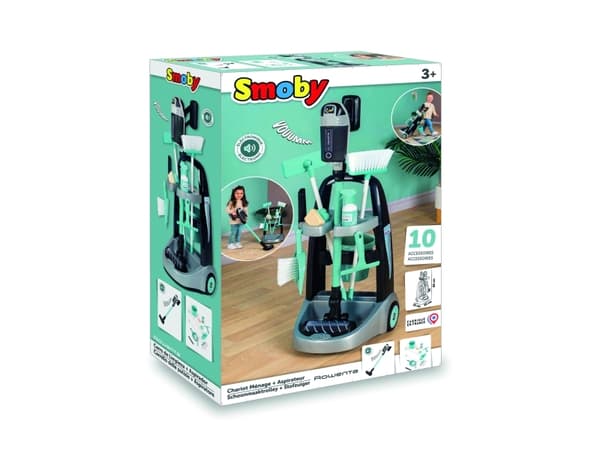 Smoby Siivousvaunu, jossa Rowenta imuri äänellä + 10 tarviketta Lumarko!
