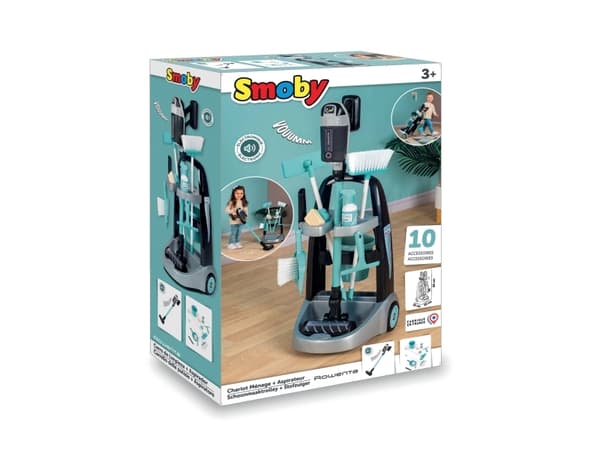Smoby Siivousvaunu, jossa Rowenta imuri äänellä + 10 tarviketta Lumarko!