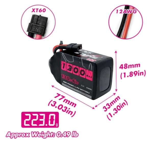 6s  1300mAh -130C - CNHL Black Series XT60