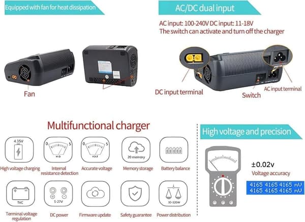HTRC C240 dobbelt oplader til RC LiPo/Li-ion/LiFe/LiHV/NiCd/NiMH/PB-batterier – Balanceret oplader/aflader, AC150W/DC240W, 10A, til 1-6S LiPo