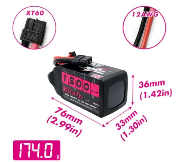 4s  1500mAh -130C - CNHL FPV Black Series V2 XT60
