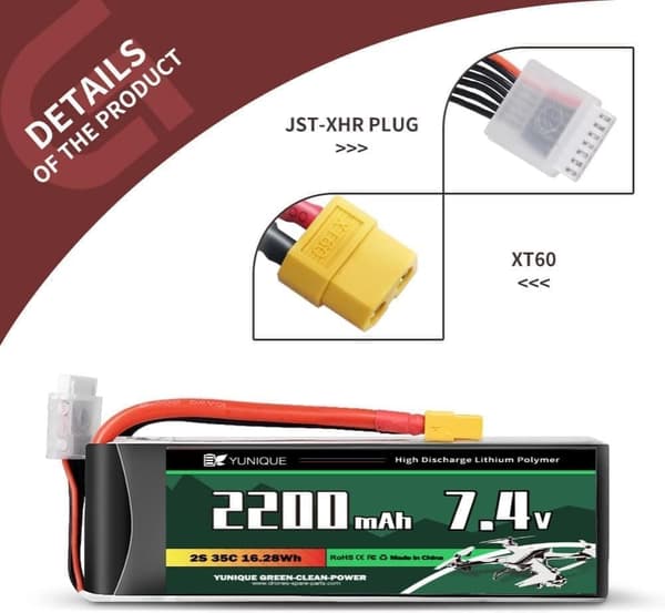 Lipo Batteri 4 Celler 14.8V 2200mAh 120C med XT60 stik, silikone kabel og blød skal - størrelse 106X34X29mm, vægt 210g - høj effekt til RC modeller