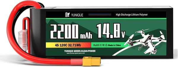 Lipo Batteri 4 Celler 14.8V 2200mAh 120C med XT60 stik, silikone kabel og blød skal - størrelse 106X34X29mm, vægt 210g - høj effekt til RC modeller