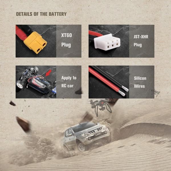 3-cells 11.1V 2200mAh 35C Lipo-batteri med XT60-kontakt, silikonkabel och mjukt skal - Storlek 75X33X25mm, Vikt 140g - Hög effekt för RC-modeller
