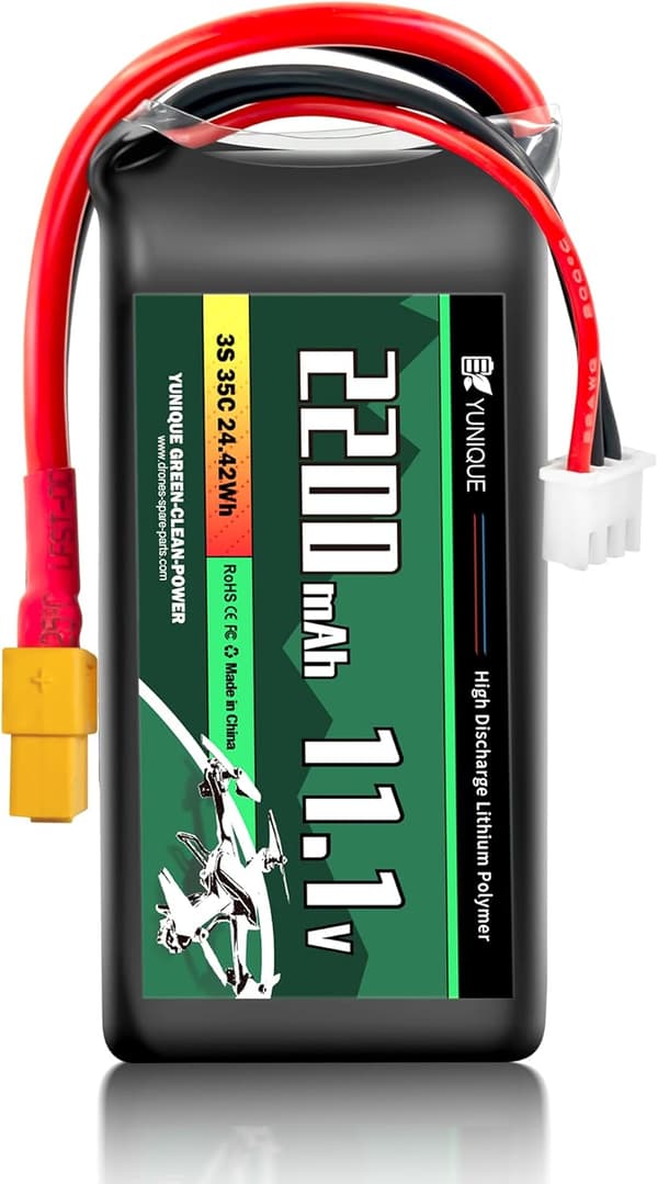 3-cellet 11,1V 2200mAh 35C Lipo batteri med XT60 stik, silikone kabel og blød skal - størrelse 75x33x25mm, vægt 140g - høj effekt til RC modeller