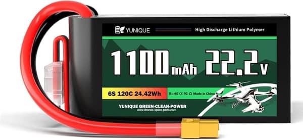 Lipo Batteri 6 Celler 22.2V 1100mAh 120C med XT60 stik, silikone kabel og blød skal - størrelse 72x38x35mm, vægt 265g - høj effekt til RC modeller