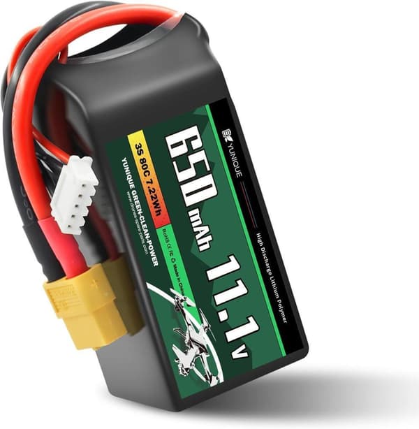3-kennoinen 11.1V 650mAh 80C Lipo-akku XT30-liittimellä, silikonikaapelilla ja pehmeällä kuorella - koko 56x30x15mm, paino 58g - Suuri teho RC