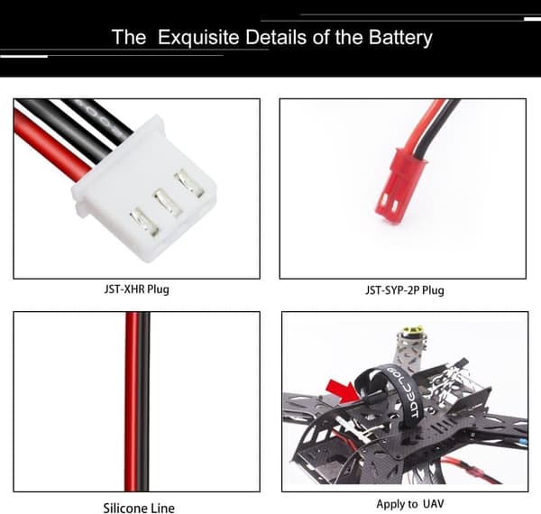 2-cellet Lipo batteri 7.4V 450mAh 50C med JST stik, silikone kabel og blød skal - størrelse 55x30x9mm, vægt 32g - høj effekt til RC modeller