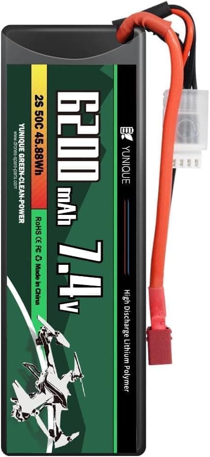2-kennoinen lipoakku 7.4V 6200mAh 50C T-PLUG-liittimellä, silikonikaapelilla ja kovalla kuorella - mitat 137x46x24mm, paino 246g - Suuri teho RC
