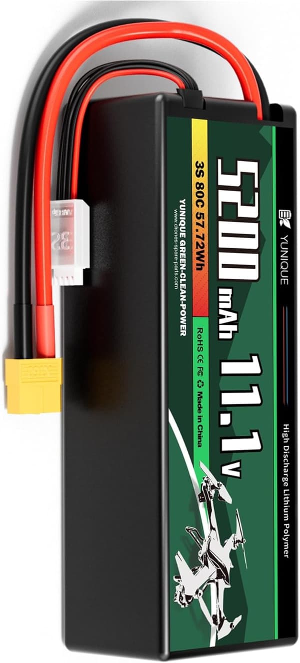 Lipo-akku 3 kennoa 11.1V 5200mAh 80C XT60-liittimellä, silikonikaapelilla ja kovalla kuorella - mitat 138x47x36mm, paino 359g - Suuri teho RC