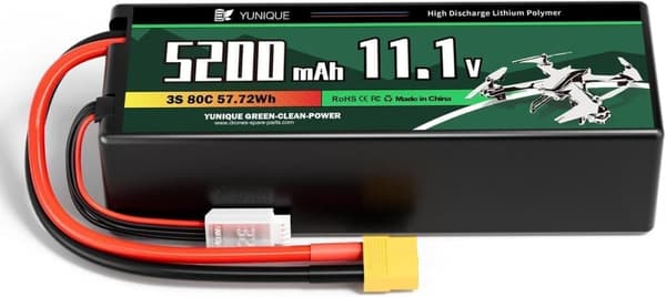 Lipo-akku 3 kennoa 11.1V 5200mAh 80C XT60-liittimellä, silikonikaapelilla ja kovalla kuorella - mitat 138x47x36mm, paino 359g - Suuri teho RC