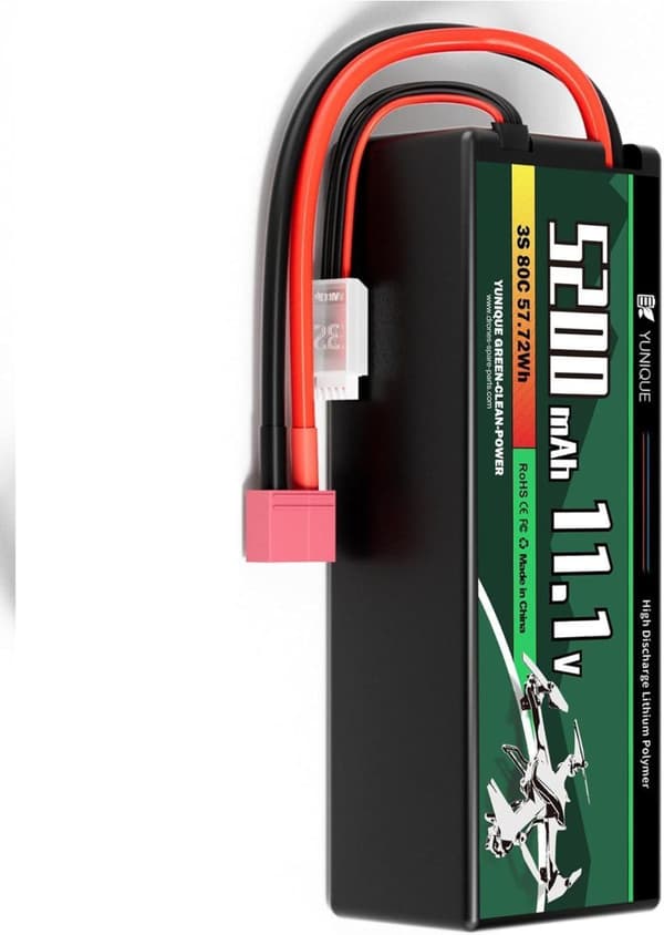3-cells 11.1V 5200mAh 80C Lipo-batteri med T-kontakt, silikonkabel och hårt skal - Mått 138x47x36 mm, vikt 359g - Hög effekt för RC-modeller