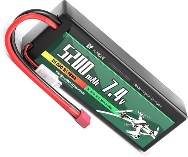 2-cells 7.4V 5200mAh 50C Lipo-batteri med T-kontakt, silikonkabel och hårt skal - Mått 138x47x25mm, vikt 246g - Hög effekt för RC-modeller
