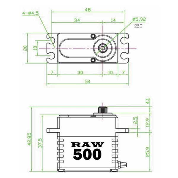 Reefs RC Raw 500 HD BL Servo 40kg/0.08s Messing