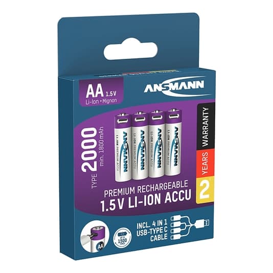 Ansmann Li-Ion 1.5V AA 4st USB-uppladdningsbar