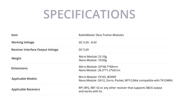 Radiomaster SBUS Wireless Trainer Modules - Nano