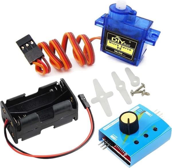 Kit Servo SG90 9g + Micro Servo Tester + 4xAA Hållare JR – Tillbehör till Fjärrstyrda Leksaker Servotestare