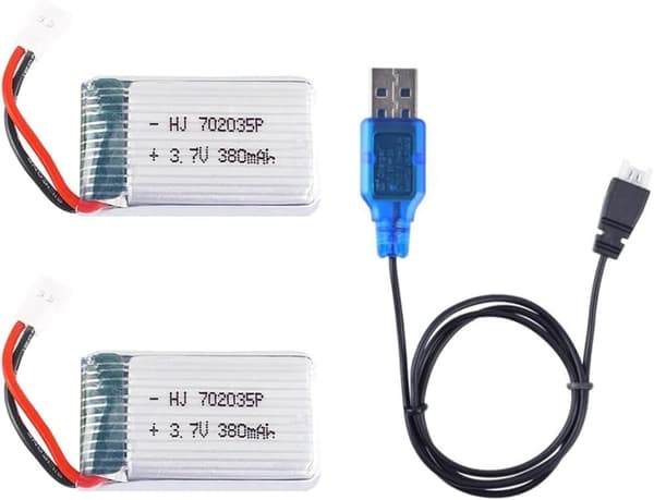 Hubsan 2x 3.7V 380mAh LiPo Batterier + USB för Hubsan X4 Syma X11 – Tillbehör till Fjärrstyrda Leksaker LiPo-batteri