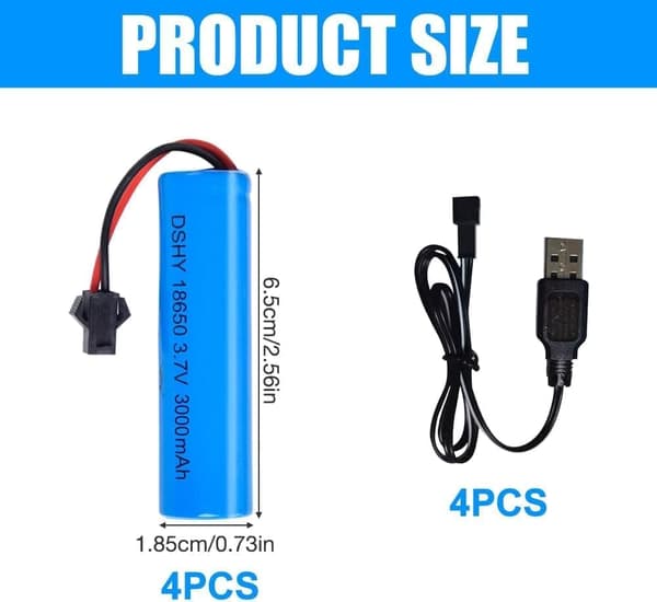 4x 3.7V 1200mAh batterier + USB til DE45 DE42 1:14 – Fjern legetøj LiPo batteri tilbehør