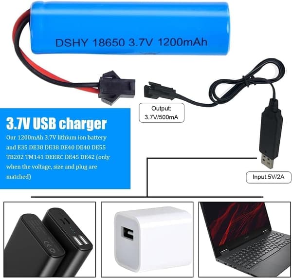 4x 3.7V 1200mAh batterier + USB til DE45 DE42 1:14 – Fjern legetøj LiPo batteri tilbehør