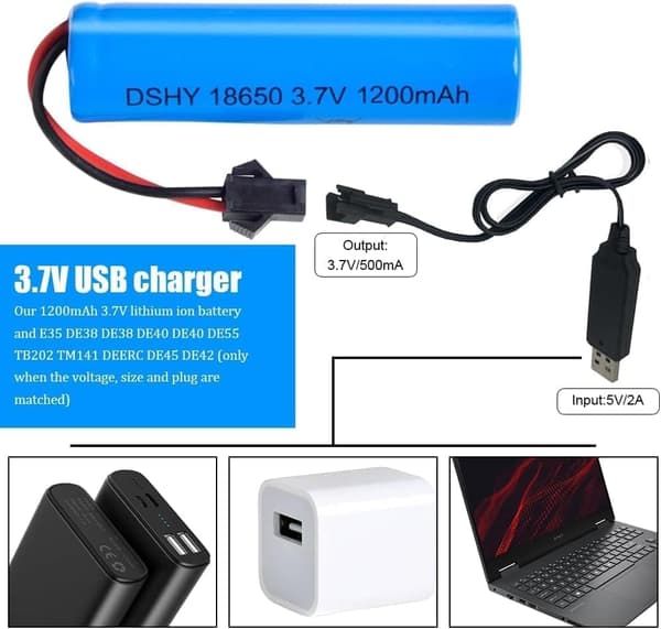 4x 3.7V 1200mAh batterier + USB til DE45 DE42 1:14 – Fjern legetøj LiPo batteri tilbehør