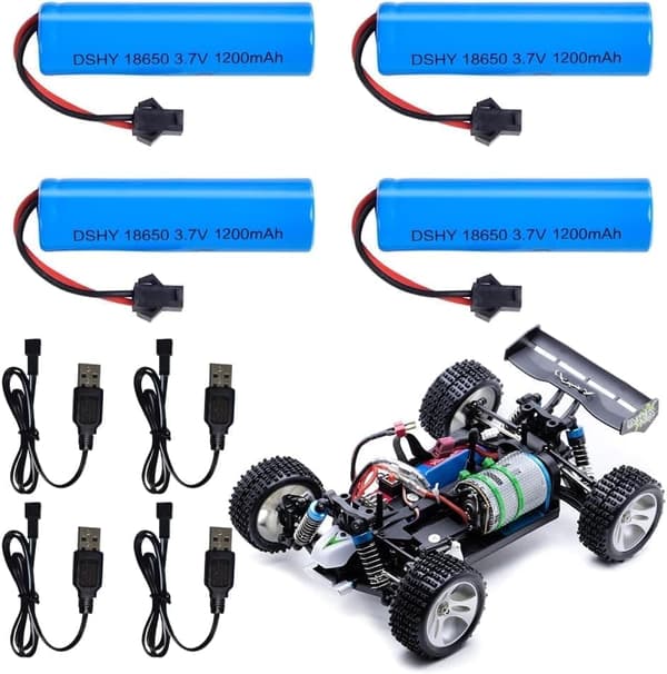 4x 3.7V 1200mAh batterier + USB til DE45 DE42 1:14 – Fjern legetøj LiPo batteri tilbehør