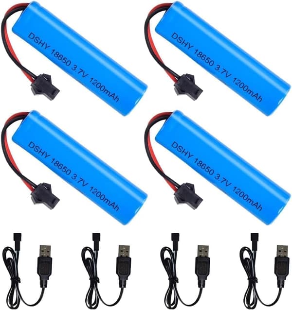4x 3.7V 1200mAh batterier + USB til DE45 DE42 1:14 – Fjern legetøj LiPo batteri tilbehør