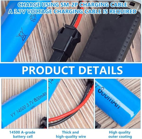 6 stk 3.7V 800mAh LiPo + USB SM-2P til C2 D828 – Fjernbetjening Legetøj Tilbehør LiPo Batteri