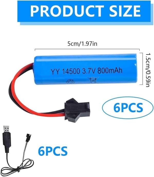 6 stk 3.7V 800mAh LiPo + USB SM-2P til C2 D828 – Fjernbetjening Legetøj Tilbehør LiPo Batteri