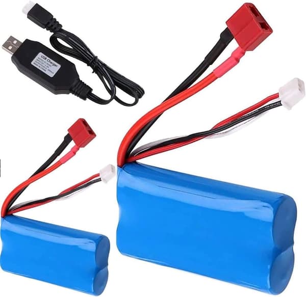 Feiyue 2x 7.4V 1500mAh Li-Ion T-Plug + USB – Fjernbetjening Legetøj Tilbehør Li-Ion Batteri