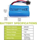 Miniatyrbillede 3 af 7: 1 stk 7.4V 600mAh Li-ion batteri + USB-oplader SM-3P – Velegnet til RC Car DE82, TK3086B, TK-3082B Tilbehør til RC legetøjsbatterier