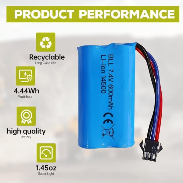 1 stk 7.4V 600mAh Li-ion batteri + USB-oplader SM-3P – Velegnet til RC Car DE82, TK3086B, TK-3082B Tilbehør til RC legetøjsbatterier