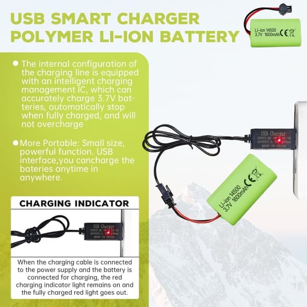 2 stk 3.7V 1600mAh Li-ion batterier + USB-kabler SM-2P - Velegnet til RC bil 9962, 8837 fjernstyret legetøj batterier