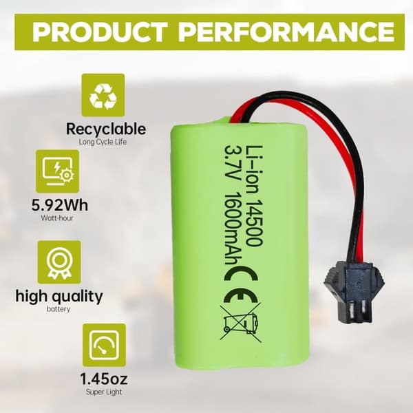 2 stk 3.7V 1600mAh Li-ion batterier + USB-kabler SM-2P - Velegnet til RC bil 9962, 8837 fjernstyret legetøj batterier