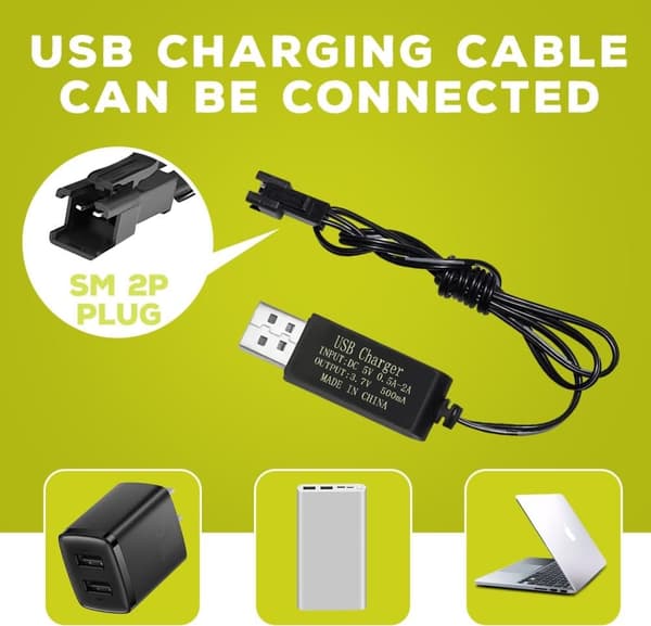 2 stk 3.7V 1600mAh Li-ion batterier + USB-kabler SM-2P - Velegnet til RC bil 9962, 8837 fjernstyret legetøj batterier